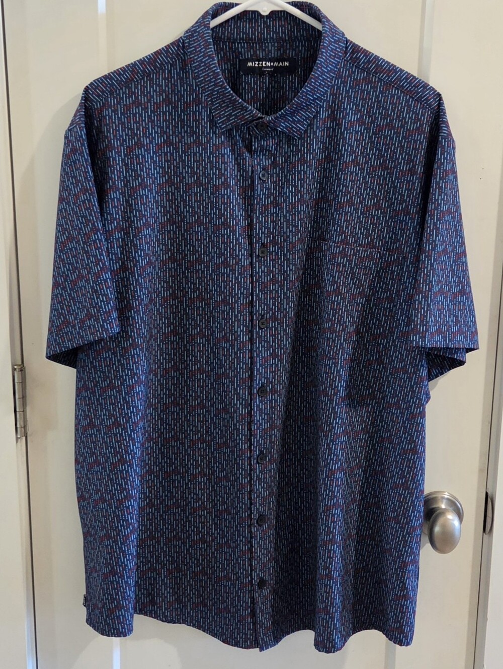 Mizzen + Main Leeward Short-Sleeve Button-Down Shirt - Size XL - Linear AOP